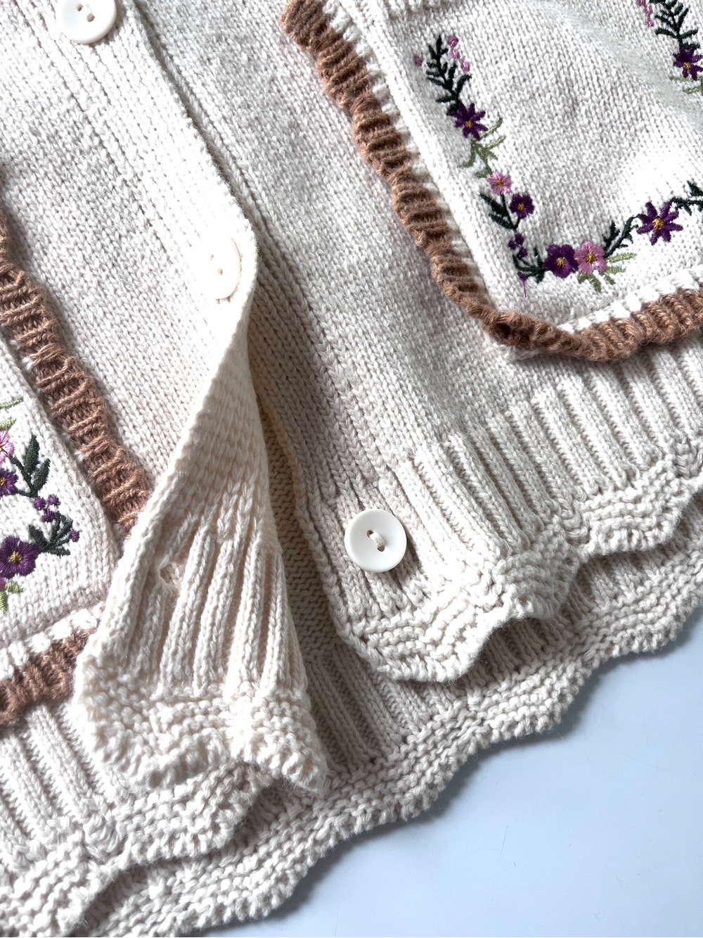 Cottagecore Embroidered Cotton Sweater Vest Floral Oversized Collar - Picture 5 of 7